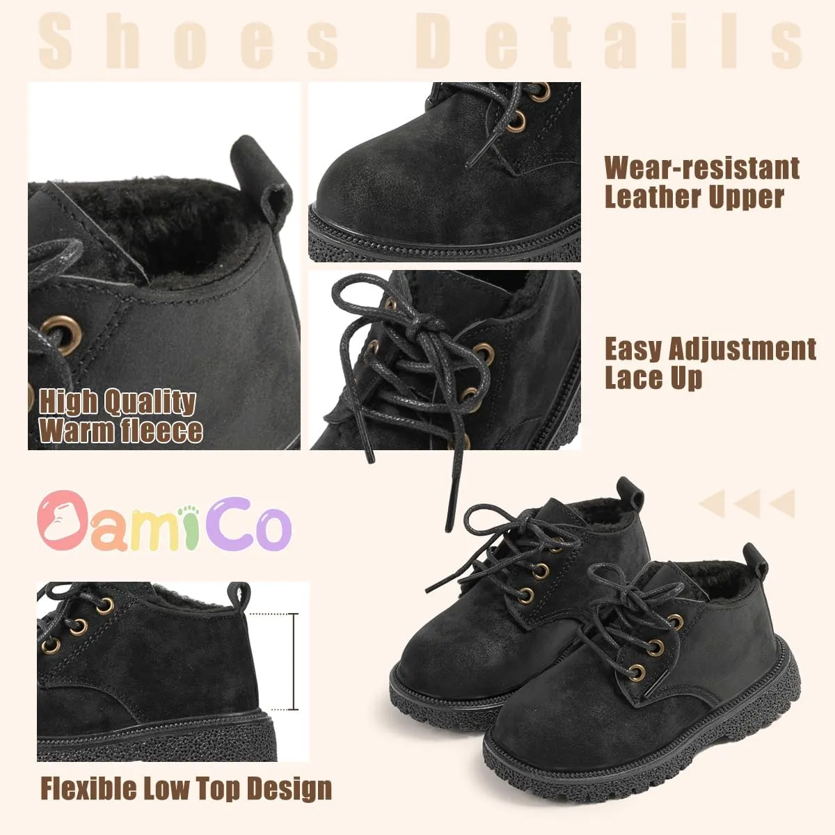 Oamico Toddler Boys Girls Hiking Boots Little Kid Work Boots Outdoor Non Slip Lace Up Winter Snow Ankle Boots