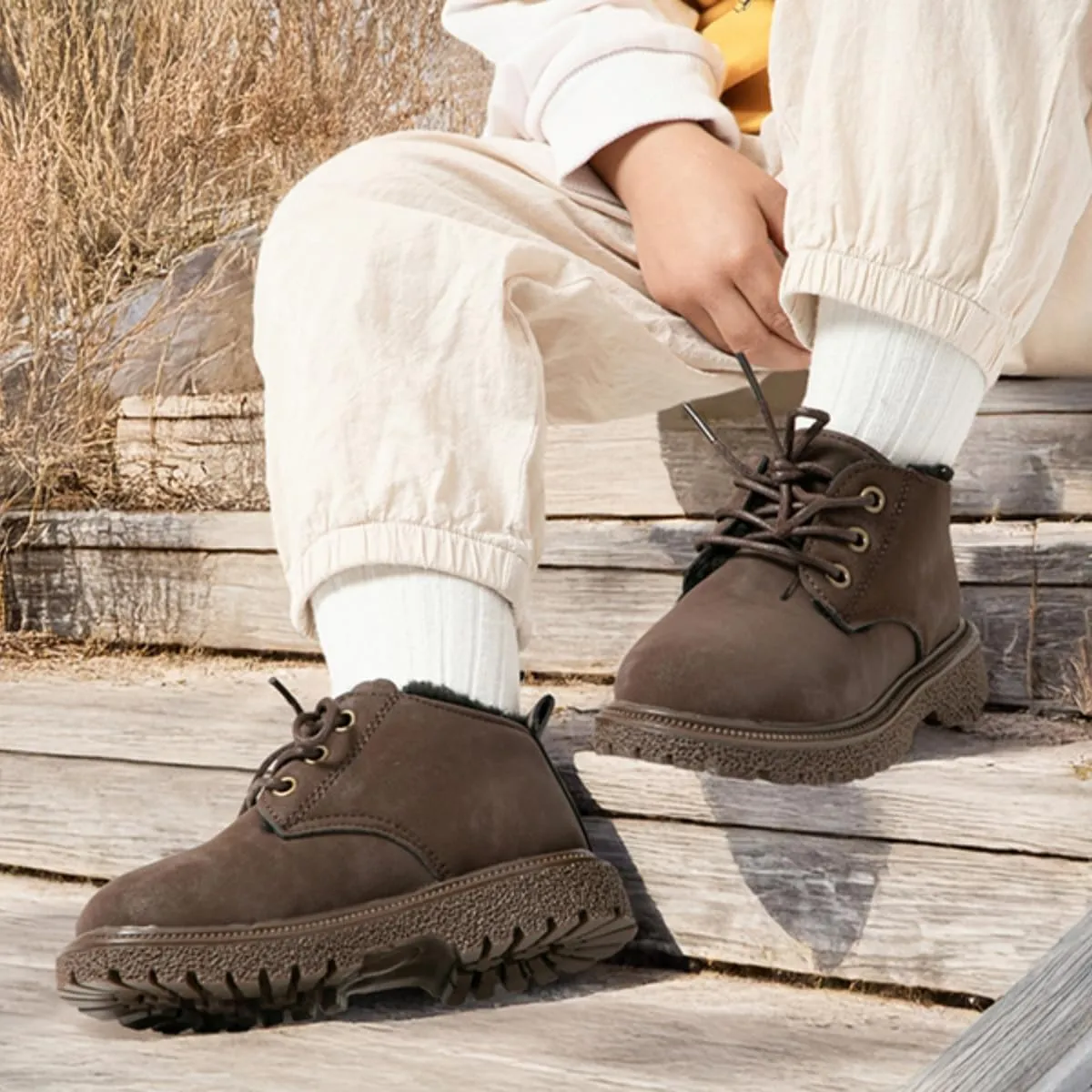 Oamico Toddler Boys Girls Hiking Boots Little Kid Work Boots Outdoor Non Slip Lace Up Winter Snow Ankle Boots