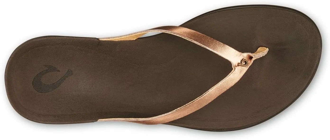 OLUKAI Ho'opio Leather Women's Beach Sandals, Full-Grain Leather Flip-Flop Slides, Modern Low Profile Design & Comfortable Fit