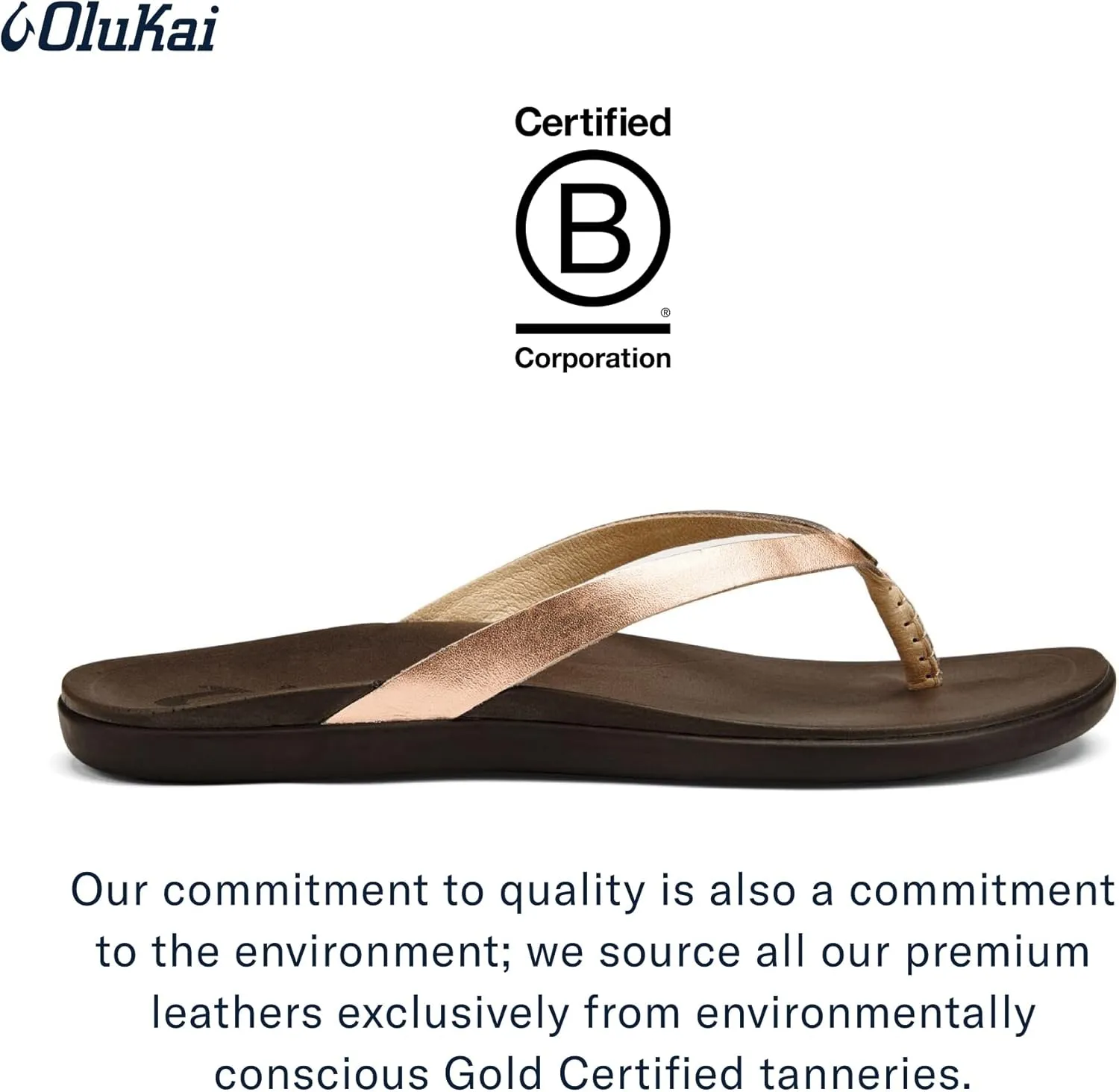 OLUKAI Ho'opio Leather Women's Beach Sandals, Full-Grain Leather Flip-Flop Slides, Modern Low Profile Design & Comfortable Fit
