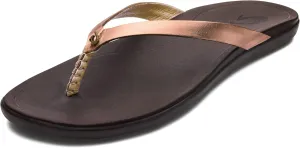 OLUKAI Ho'opio Leather Women's Beach Sandals, Full-Grain Leather Flip-Flop Slides, Modern Low Profile Design & Comfortable Fit