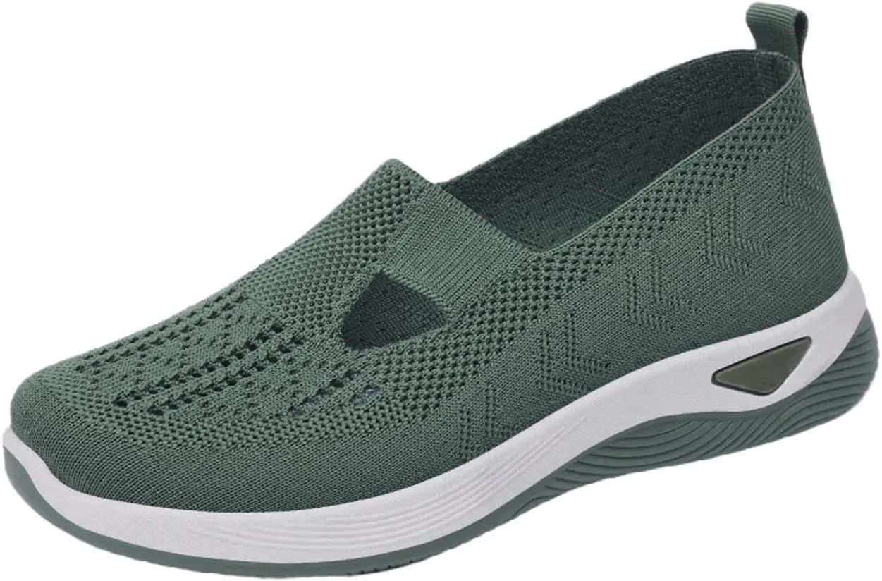 Orthowalkway Womens Shoes,Zapatos Ortopédicos, Lightweight Flat, Slip-On Breathable Mesh Trainers, Jogging Shoes