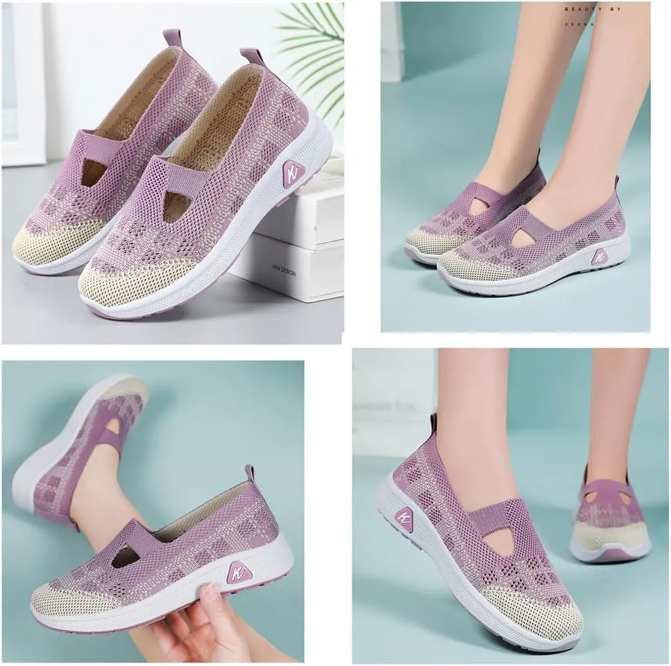 Orthowalkway Womens Shoes,Zapatos Ortopédicos, Lightweight Flat, Slip-On Breathable Mesh Trainers, Jogging Shoes