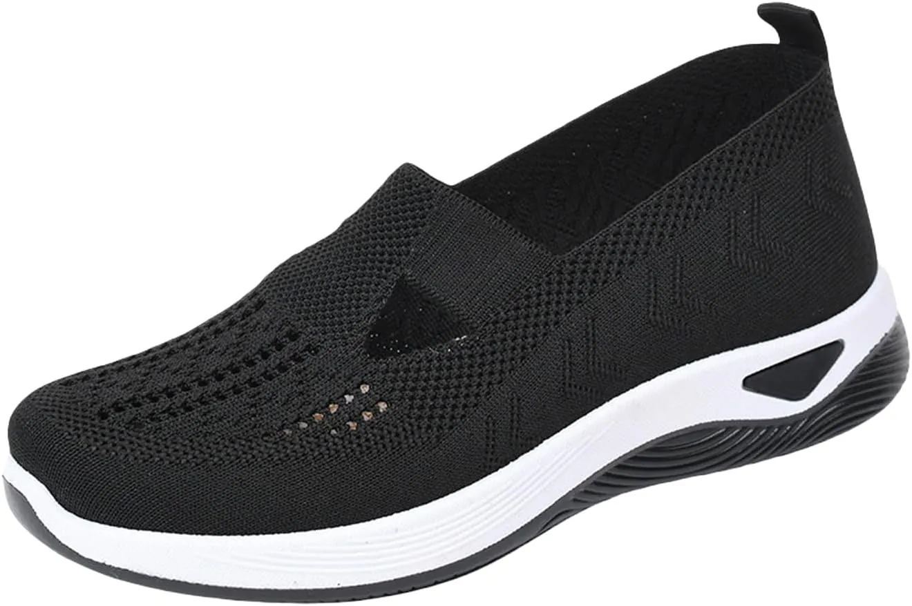 Orthowalkway Womens Shoes,Zapatos Ortopédicos, Lightweight Flat, Slip-On Breathable Mesh Trainers, Jogging Shoes