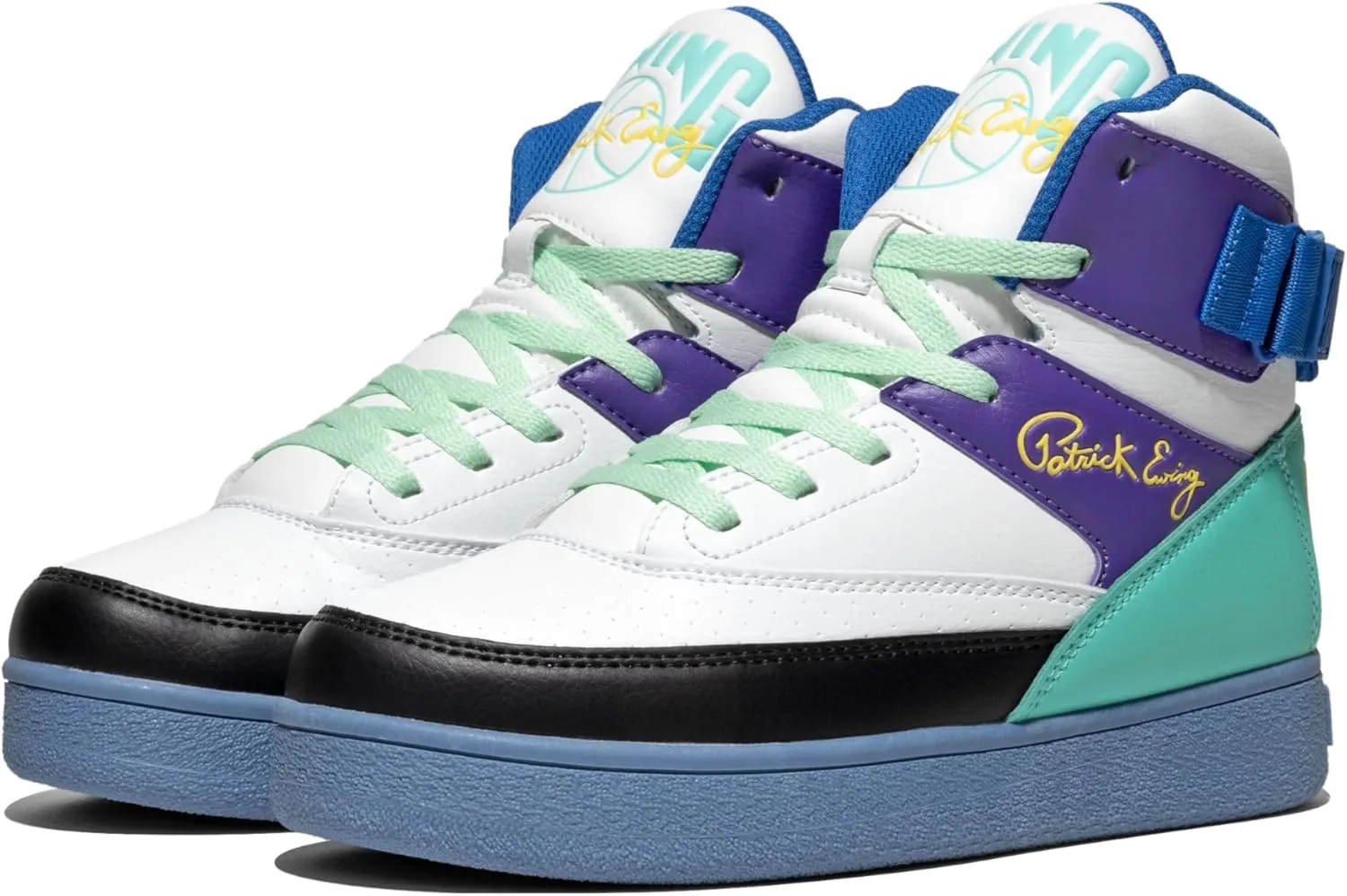 PATRICK EWING ATHLETICS Kids Grade-School 33 HI ORION Basketball Shoes  White/Purple, Retro Hybrid Design