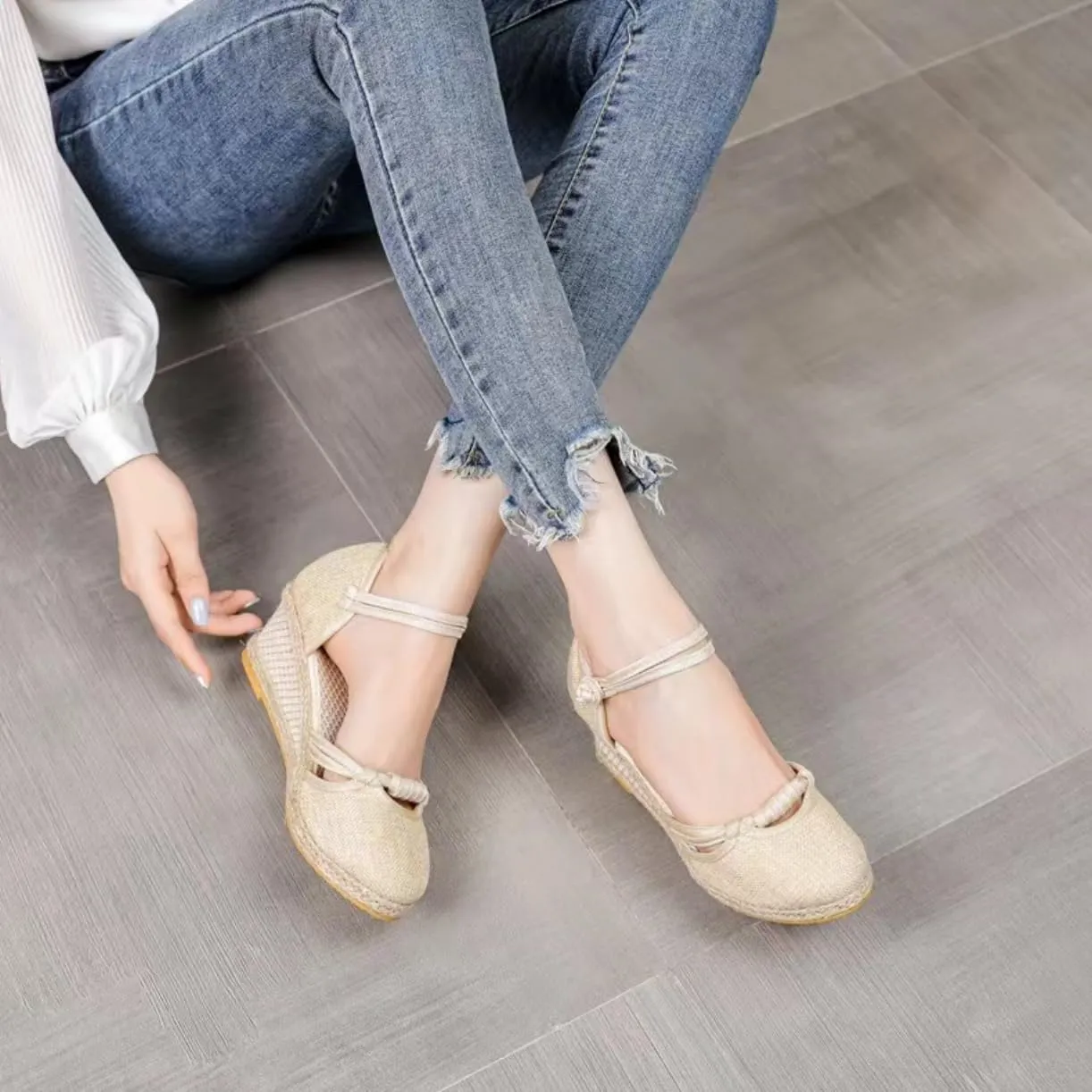 Platform Espadrilles for Women,Closed Toe Sandals Women Dressy,Women's Ankle Strap Closed Toe Espadrille Wedge Heels Sandals