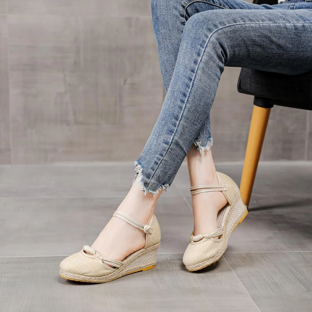 Platform Espadrilles for Women,Closed Toe Sandals Women Dressy,Women's Ankle Strap Closed Toe Espadrille Wedge Heels Sandals