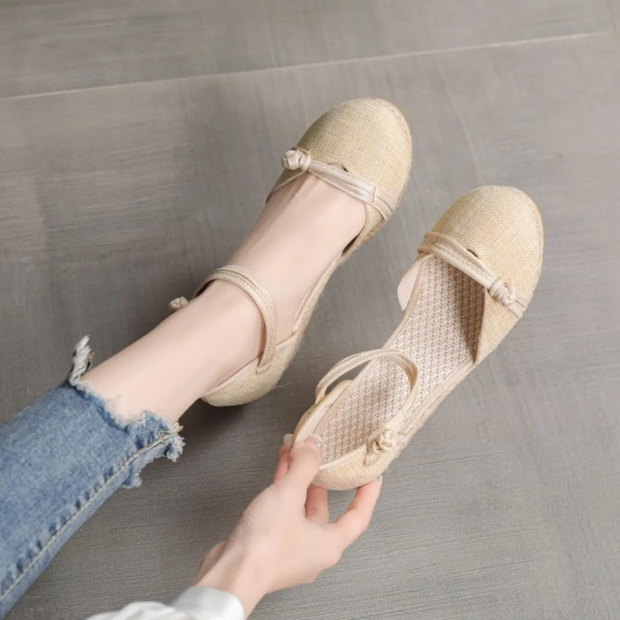 Platform Espadrilles for Women,Closed Toe Sandals Women Dressy,Women's Ankle Strap Closed Toe Espadrille Wedge Heels Sandals