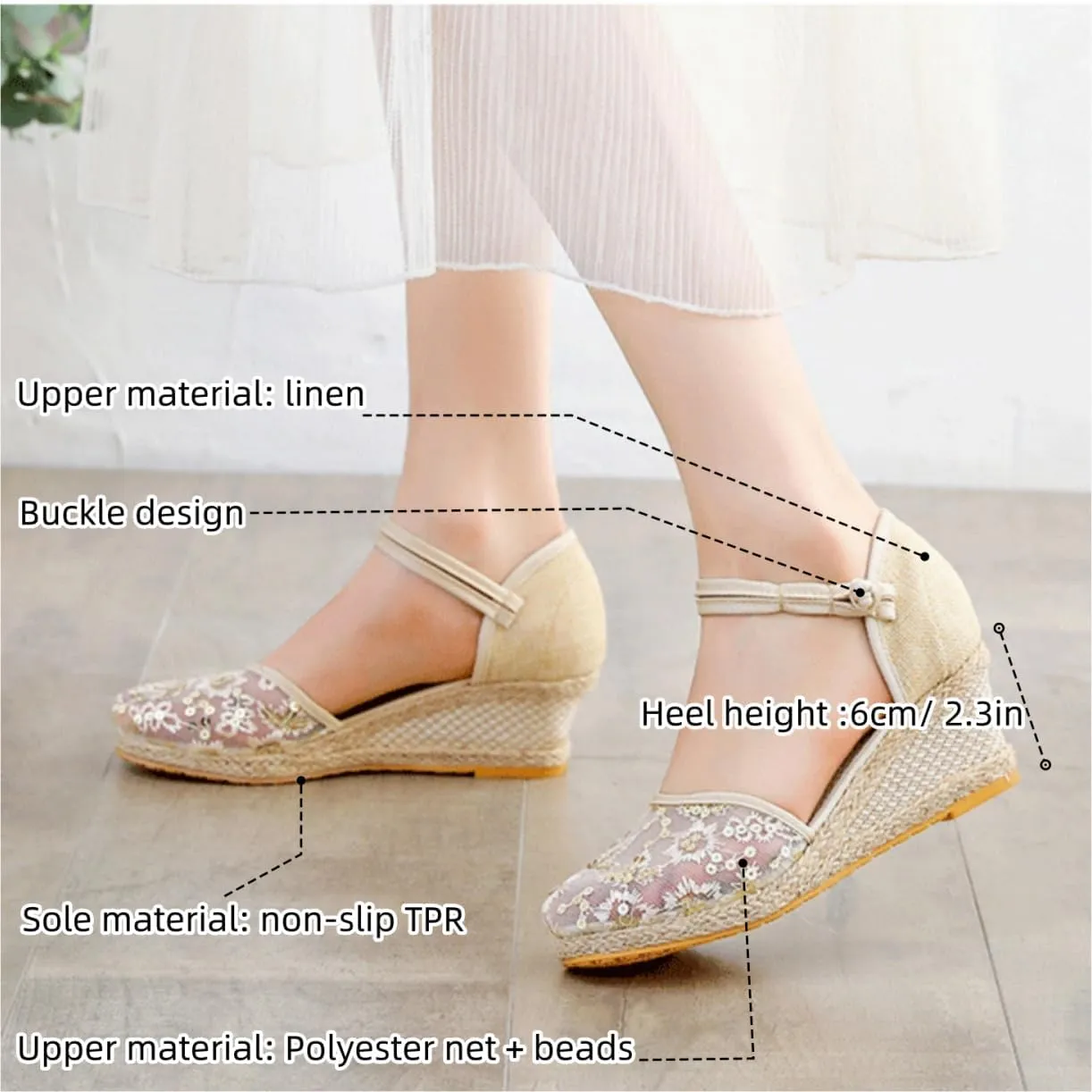 Platform Espadrilles for Women,Closed Toe Sandals Women Dressy,Women's Ankle Strap Closed Toe Espadrille Wedge Heels Sandals