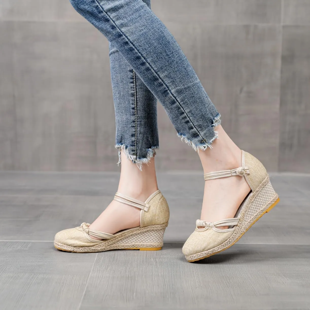 Platform Espadrilles for Women,Closed Toe Sandals Women Dressy,Women's Ankle Strap Closed Toe Espadrille Wedge Heels Sandals
