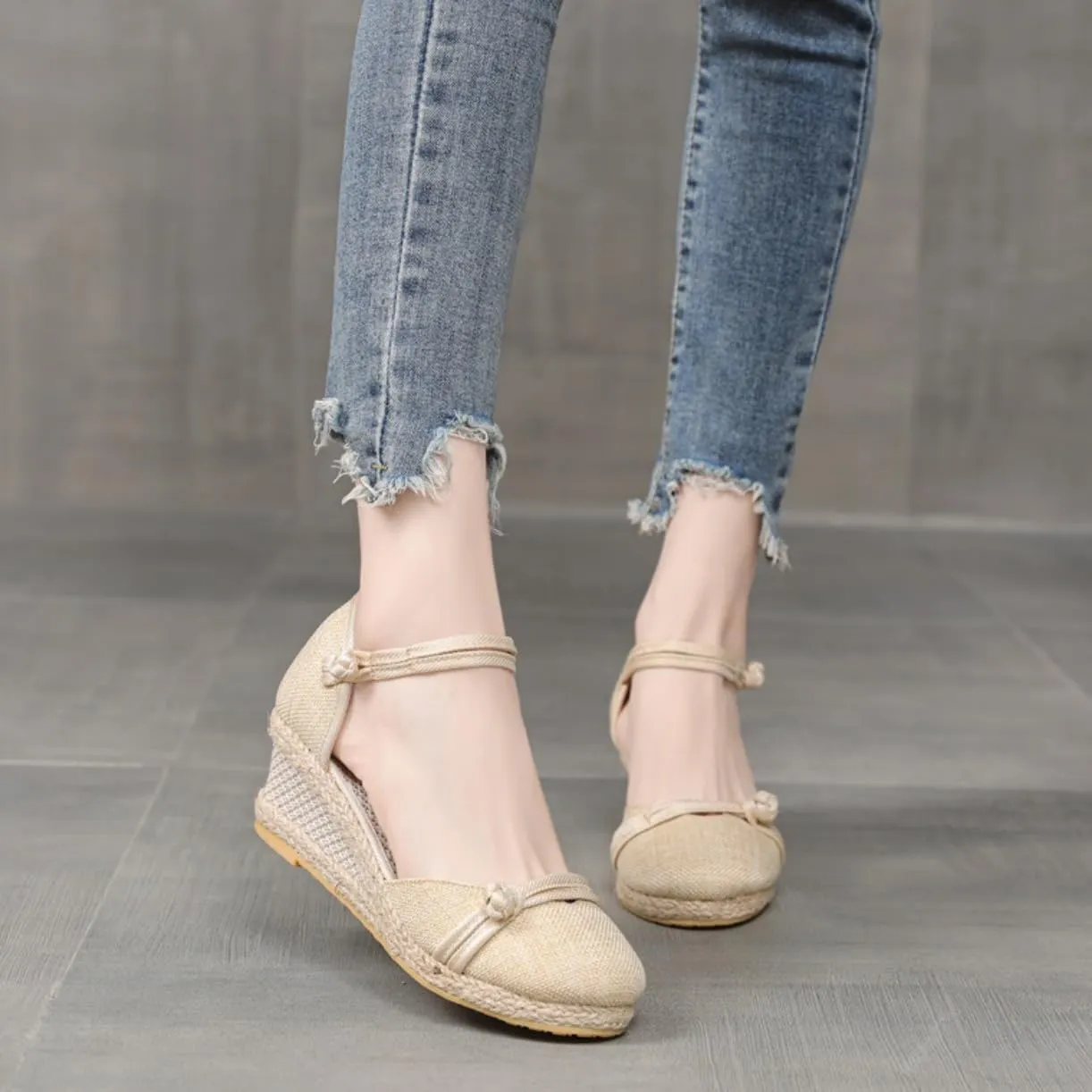 Platform Espadrilles for Women,Closed Toe Sandals Women Dressy,Women's Ankle Strap Closed Toe Espadrille Wedge Heels Sandals