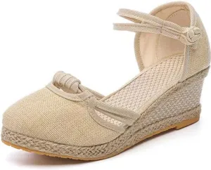 Platform Espadrilles for Women,Closed Toe Sandals Women Dressy,Women's Ankle Strap Closed Toe Espadrille Wedge Heels Sandals
