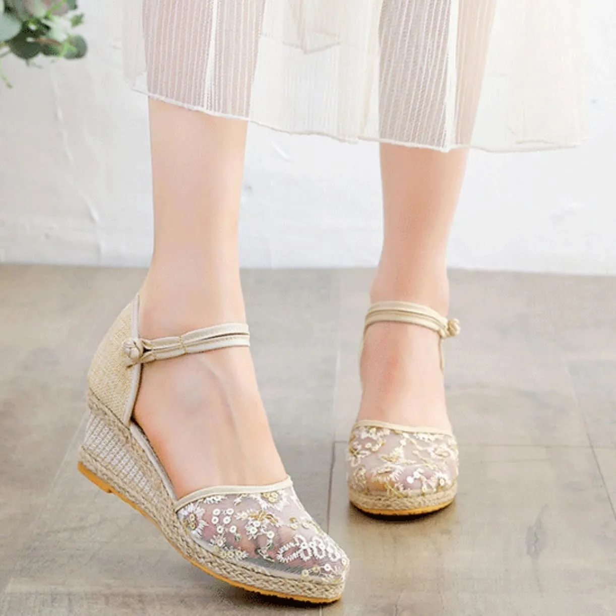 Platform Espadrilles for Women,Closed Toe Sandals Women Dressy,Women's Ankle Strap Closed Toe Espadrille Wedge Heels Sandals