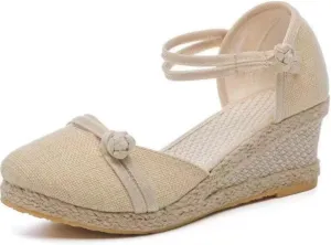 Platform Espadrilles for Women,Closed Toe Sandals Women Dressy,Women's Ankle Strap Closed Toe Espadrille Wedge Heels Sandals