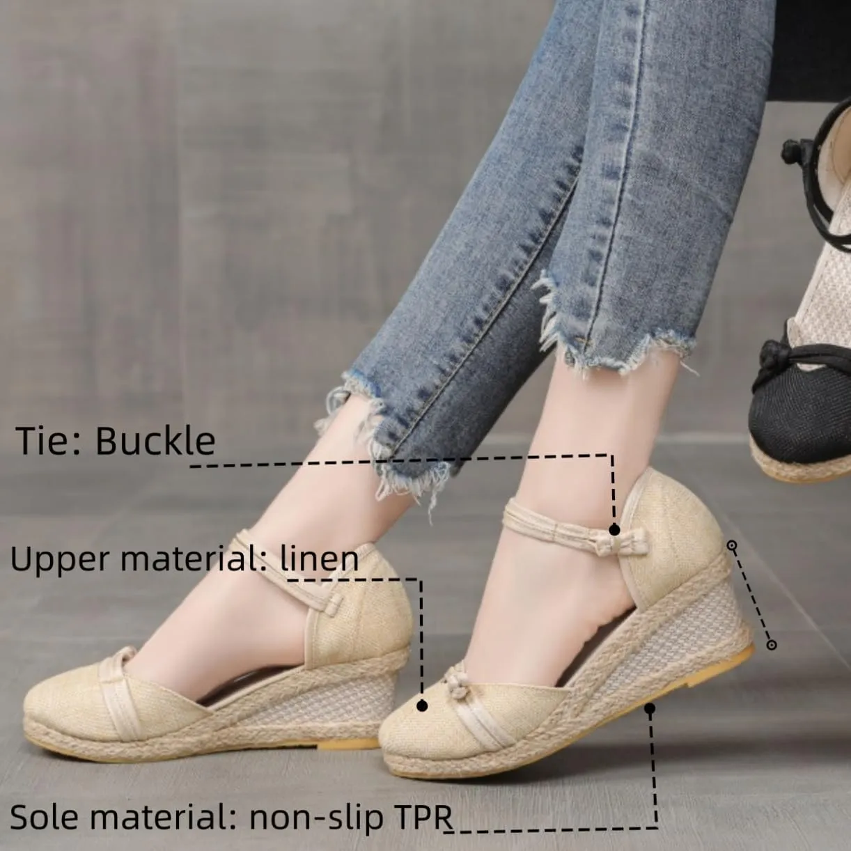 Platform Espadrilles for Women,Closed Toe Sandals Women Dressy,Women's Ankle Strap Closed Toe Espadrille Wedge Heels Sandals