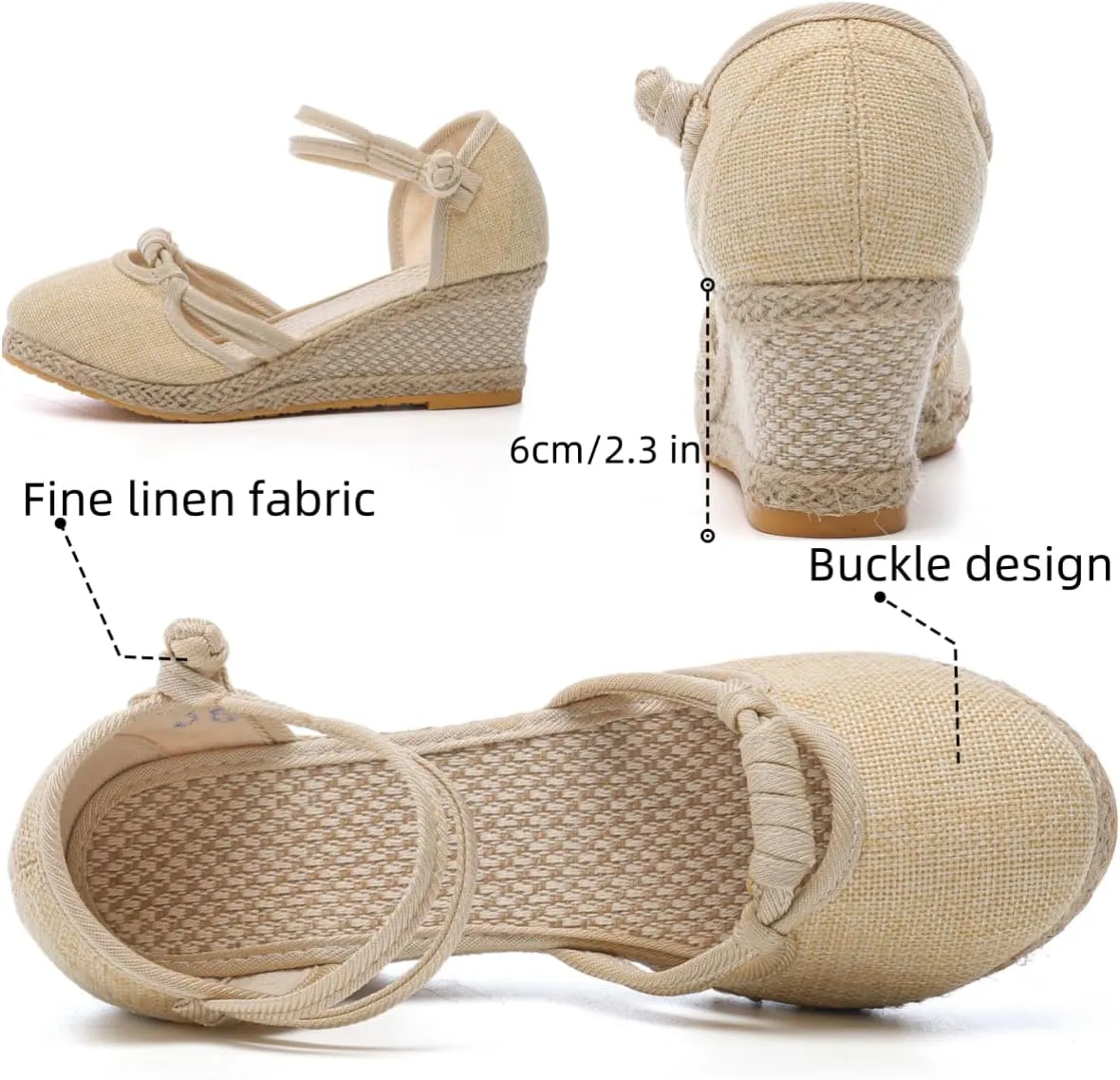 Platform Espadrilles for Women,Closed Toe Sandals Women Dressy,Women's Ankle Strap Closed Toe Espadrille Wedge Heels Sandals