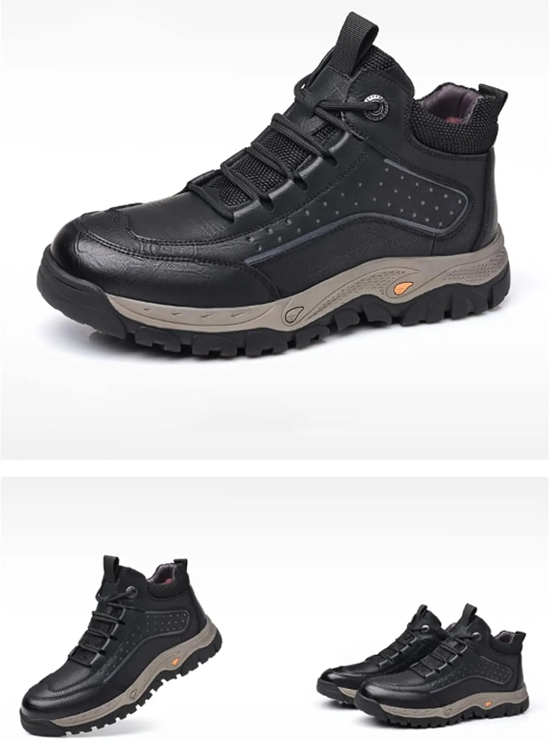 PURCHAWEE Men's Winter Warm Leather Snow Boots,Good Arch Support Non-Slip Hiking Outdoor Comfort Camping Trekking Backpacking Shoes