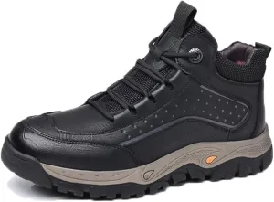 PURCHAWEE Men's Winter Warm Leather Snow Boots,Good Arch Support Non-Slip Hiking Outdoor Comfort Camping Trekking Backpacking Shoes