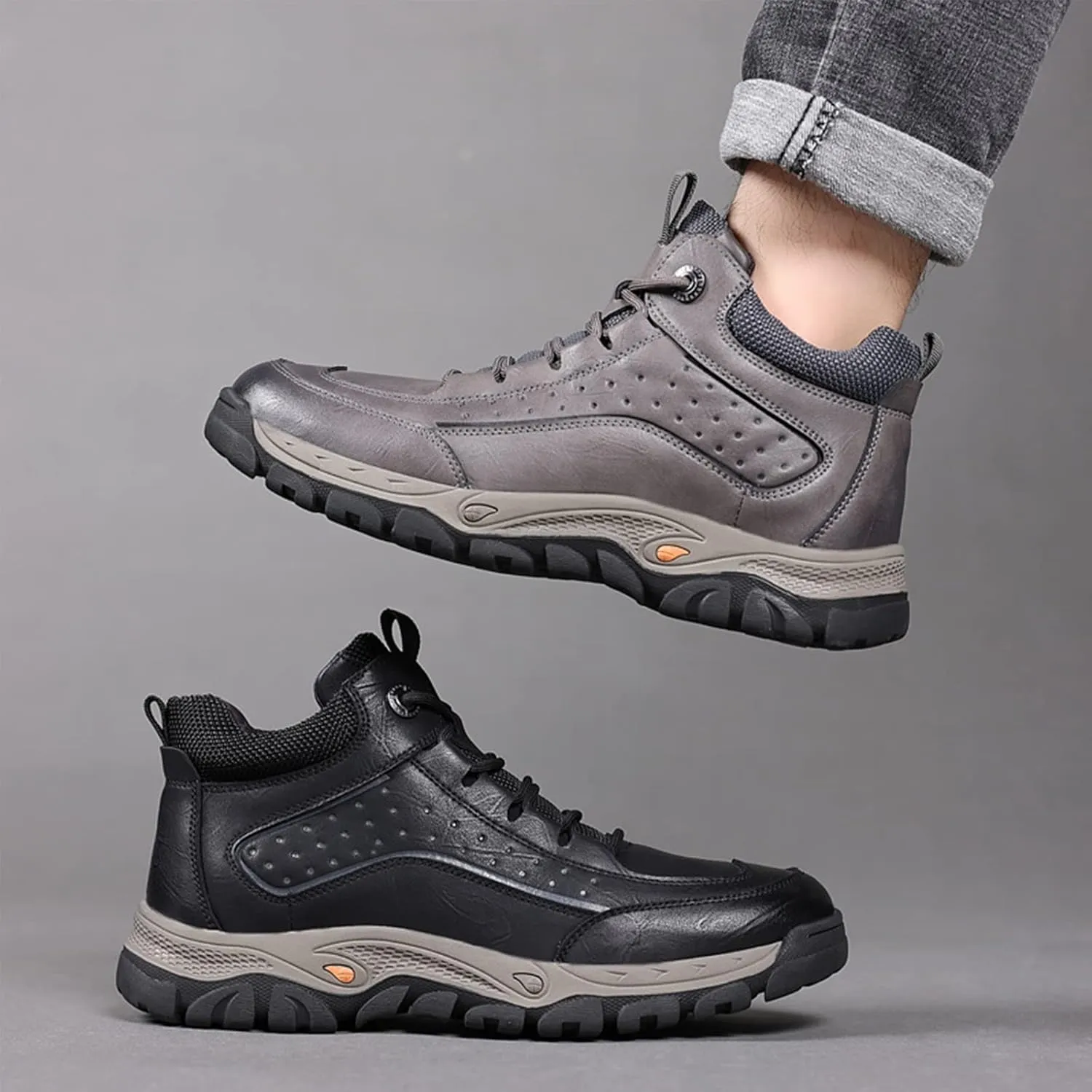 PURCHAWEE Men's Winter Warm Leather Snow Boots,Good Arch Support Non-Slip Hiking Outdoor Comfort Camping Trekking Backpacking Shoes