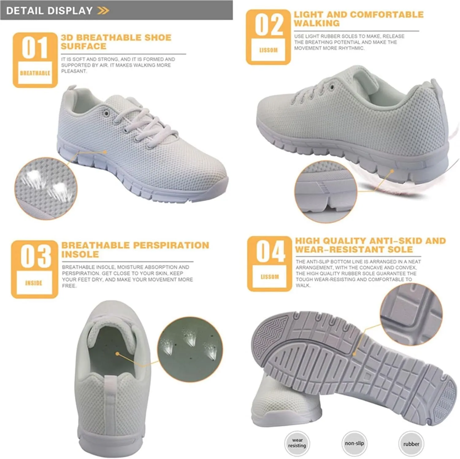 Running Shoes Lightweight Tennis Shoes Non Slip Gym Workout Shoes Breathable Mesh Walking Sneakers