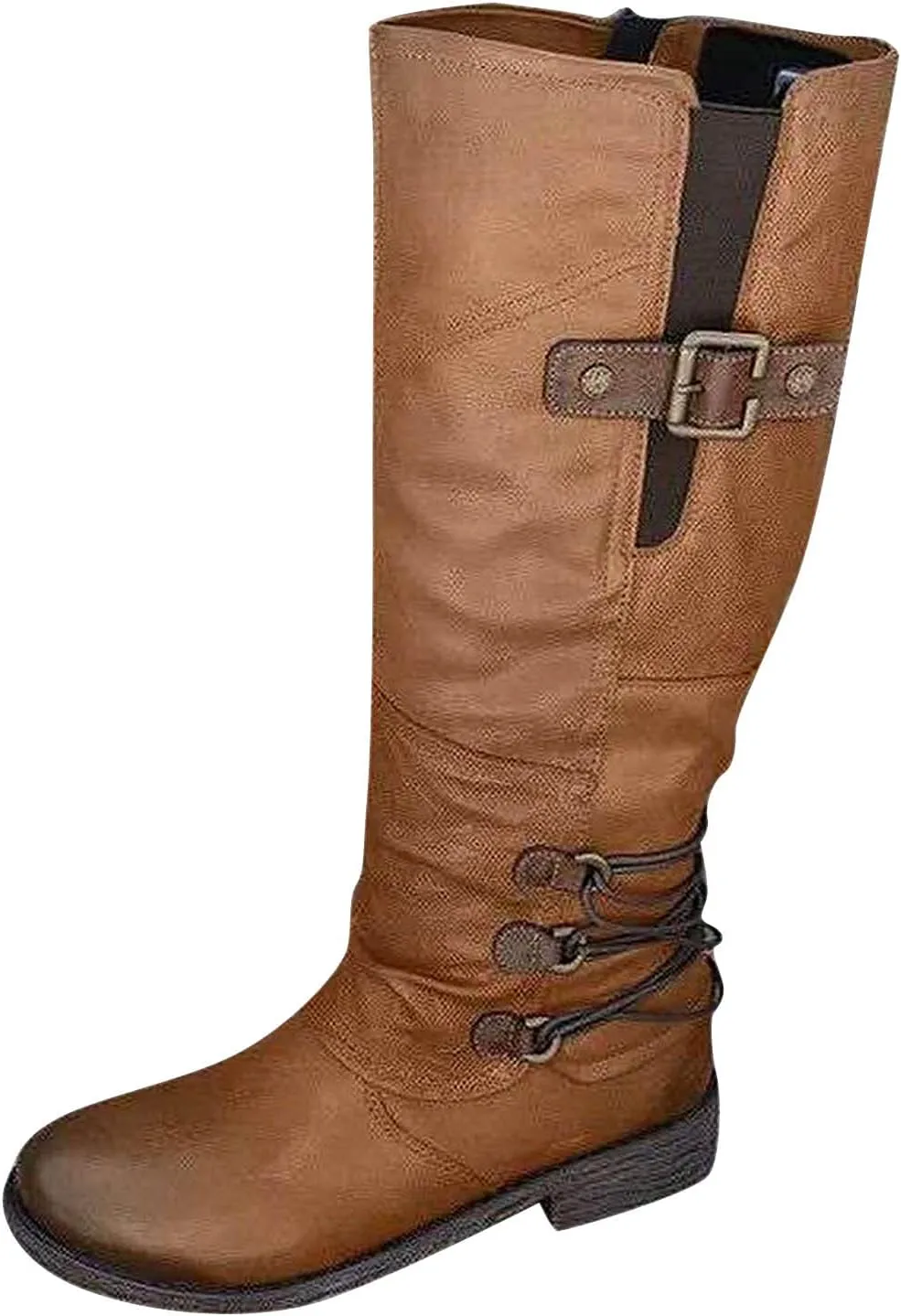 Rvidbe Boots for Women Fashion, Fall Boots for Women 2022 Knee High Wedge, Mid Calf Boots for Women Black, Women Stylish Mid Calf Boots Retro Trendy Comfort Shoes Thick Heel Mid Calf Booties