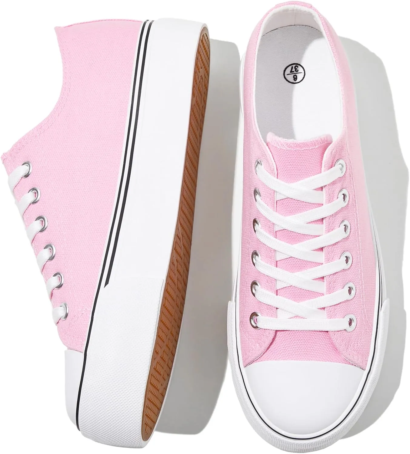 SERNIAL Womens White Platform Sneakers Low Top Platform Shoes Black Canvas Shoes for Women