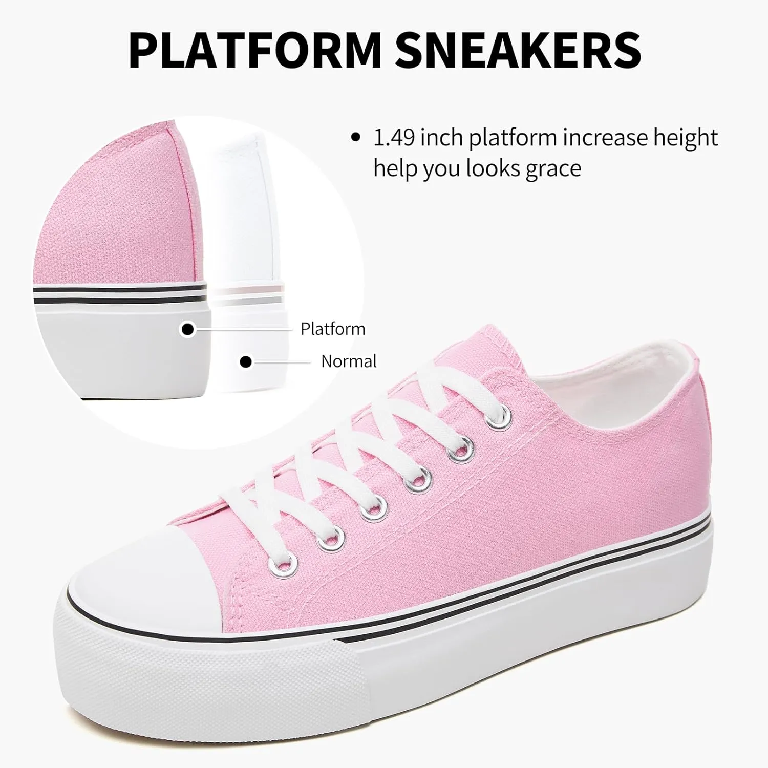 SERNIAL Womens White Platform Sneakers Low Top Platform Shoes Black Canvas Shoes for Women