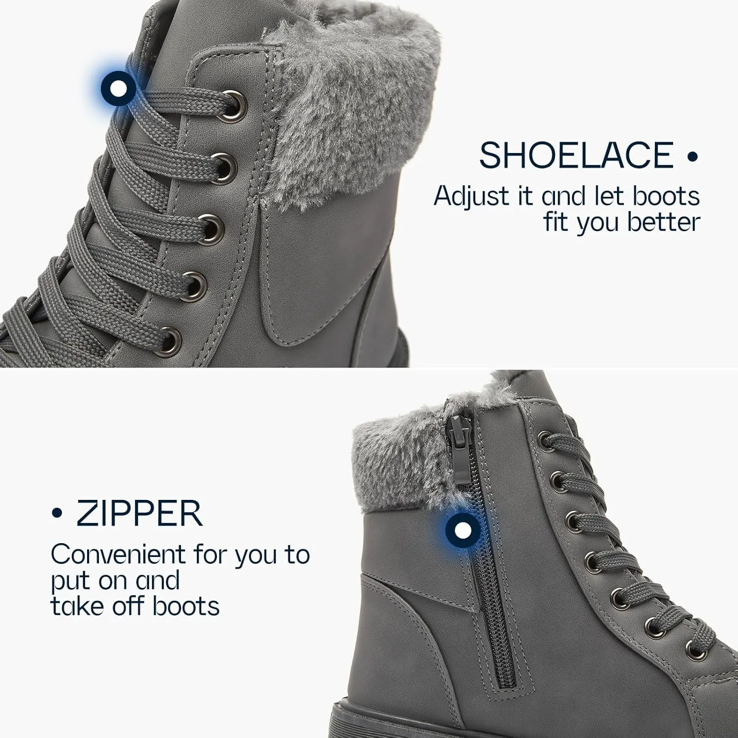 Shupua Winter Ankle Boots for Women Hiking Boots Waterproof Combat Boots Warm Lace Up Boots Snow Bootie Low Heel