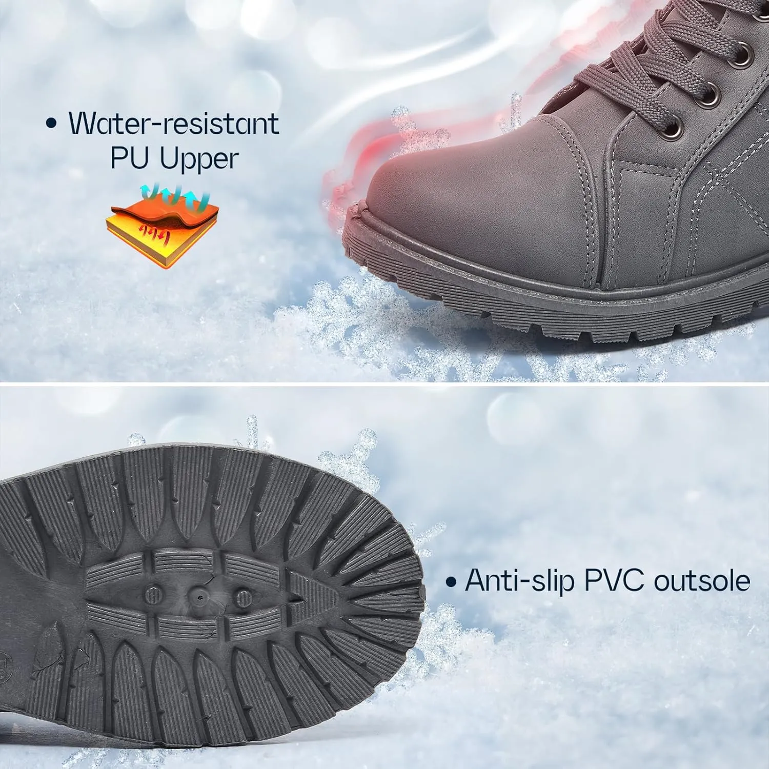 Shupua Winter Ankle Boots for Women Hiking Boots Waterproof Combat Boots Warm Lace Up Boots Snow Bootie Low Heel