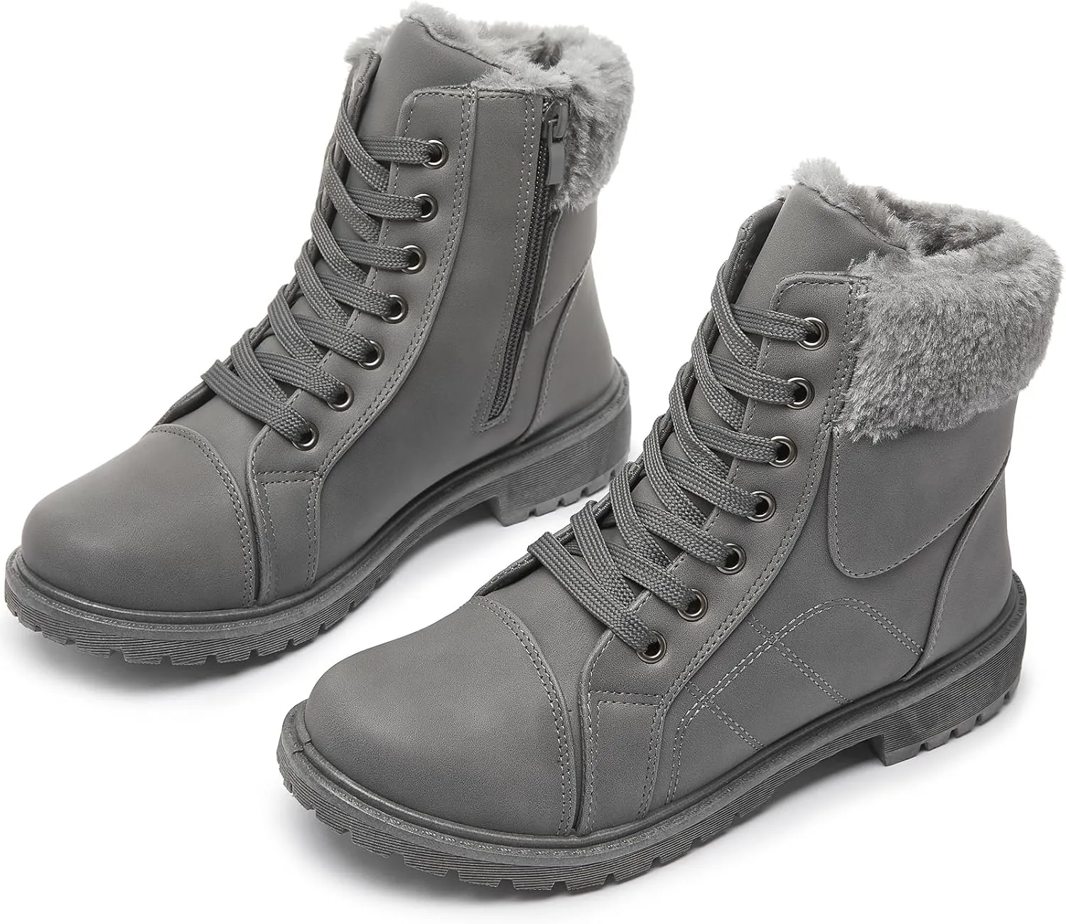 Shupua Winter Ankle Boots for Women Hiking Boots Waterproof Combat Boots Warm Lace Up Boots Snow Bootie Low Heel