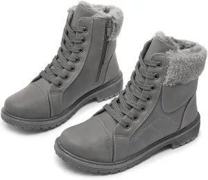 Shupua Winter Ankle Boots for Women Hiking Boots Waterproof Combat Boots Warm Lace Up Boots Snow Bootie Low Heel