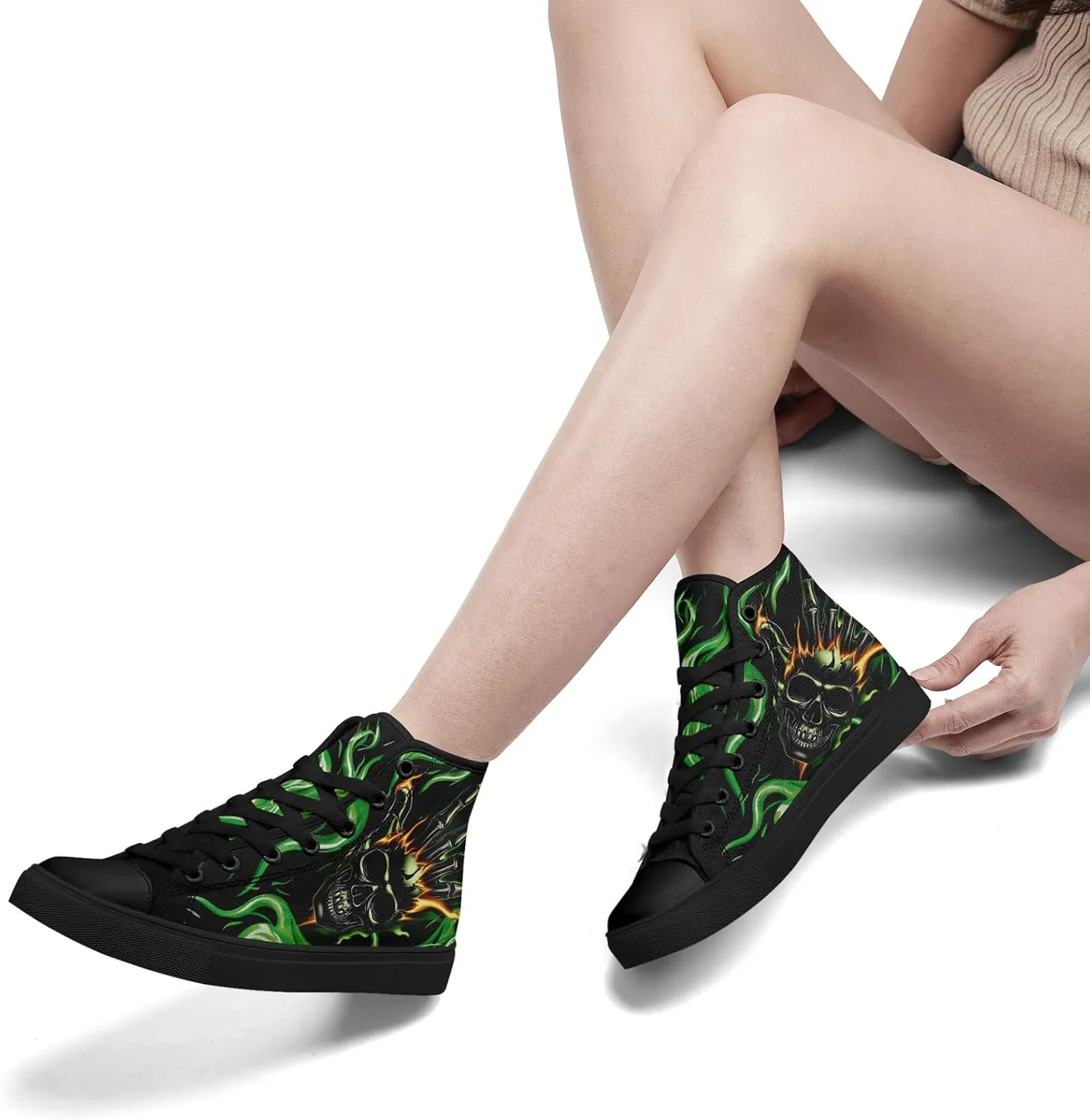 Skull Canvas Shoes High Tops Sneaker Lace Up Casual Walking Shoes Fashion Tennis Shoes
