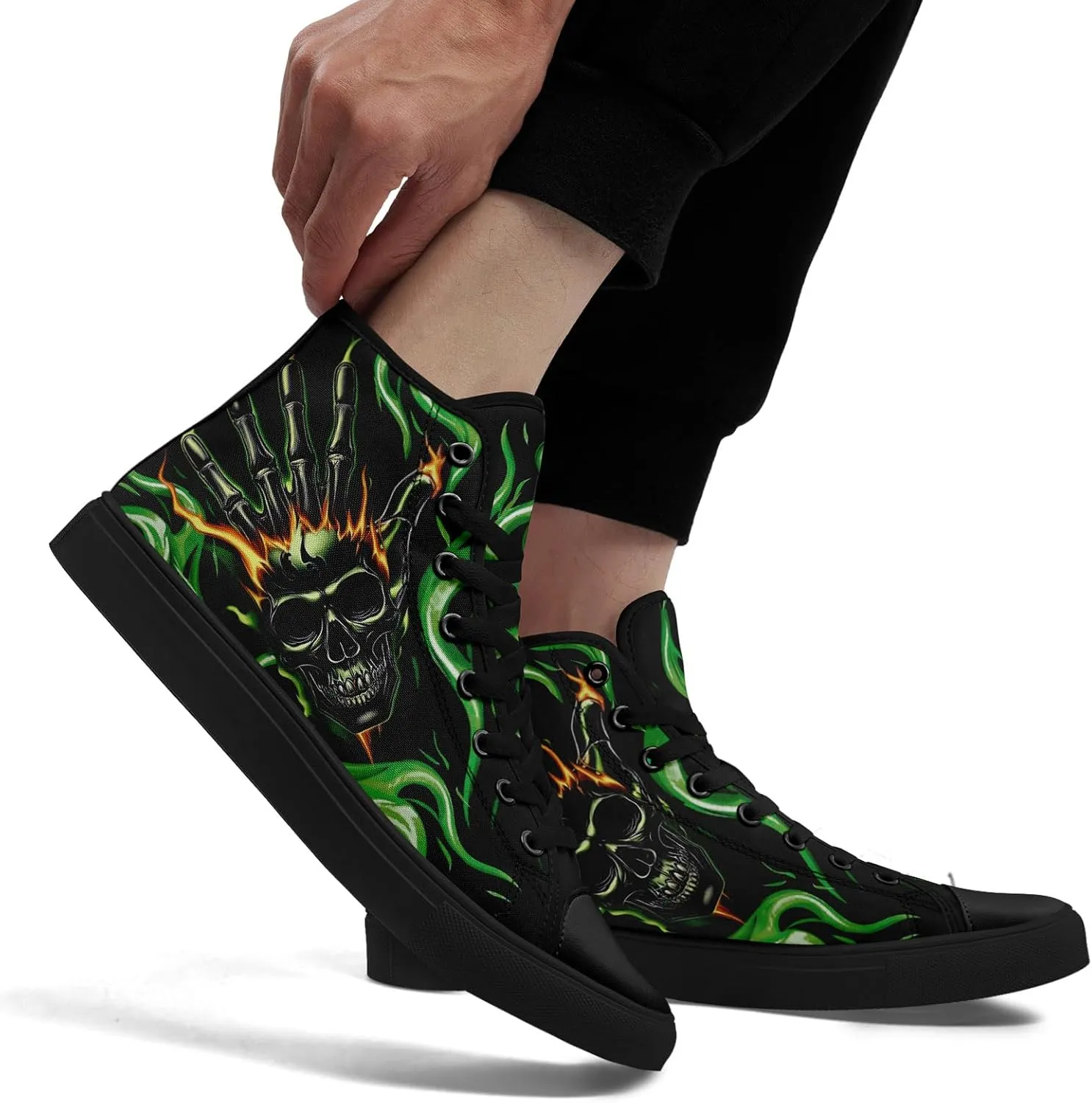 Skull Canvas Shoes High Tops Sneaker Lace Up Casual Walking Shoes Fashion Tennis Shoes
