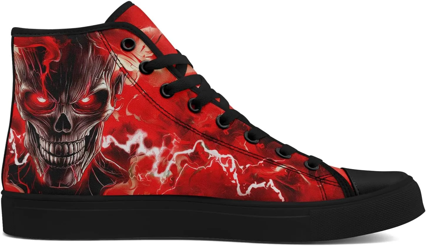 Skull Canvas Shoes High Tops Sneaker Lace Up Casual Walking Shoes Fashion Tennis Shoes