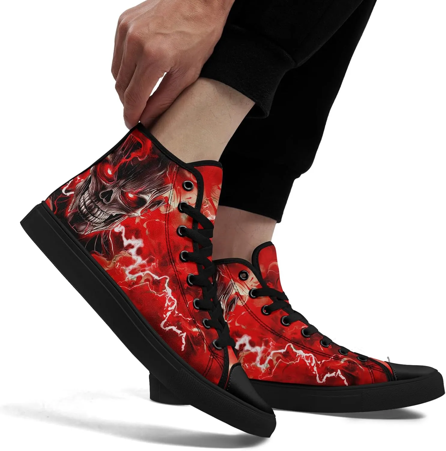 Skull Canvas Shoes High Tops Sneaker Lace Up Casual Walking Shoes Fashion Tennis Shoes