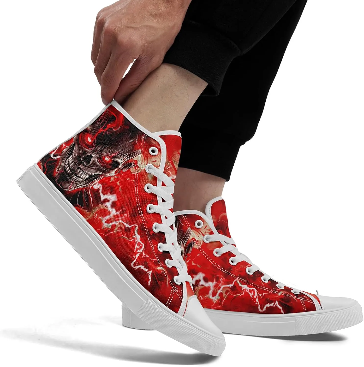 Skull Canvas Shoes High Tops Sneaker Lace Up Casual Walking Shoes Fashion Tennis Shoes