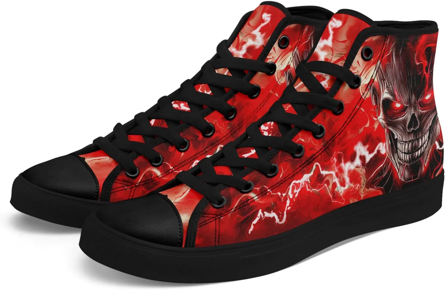 Skull Canvas Shoes High Tops Sneaker Lace Up Casual Walking Shoes Fashion Tennis Shoes