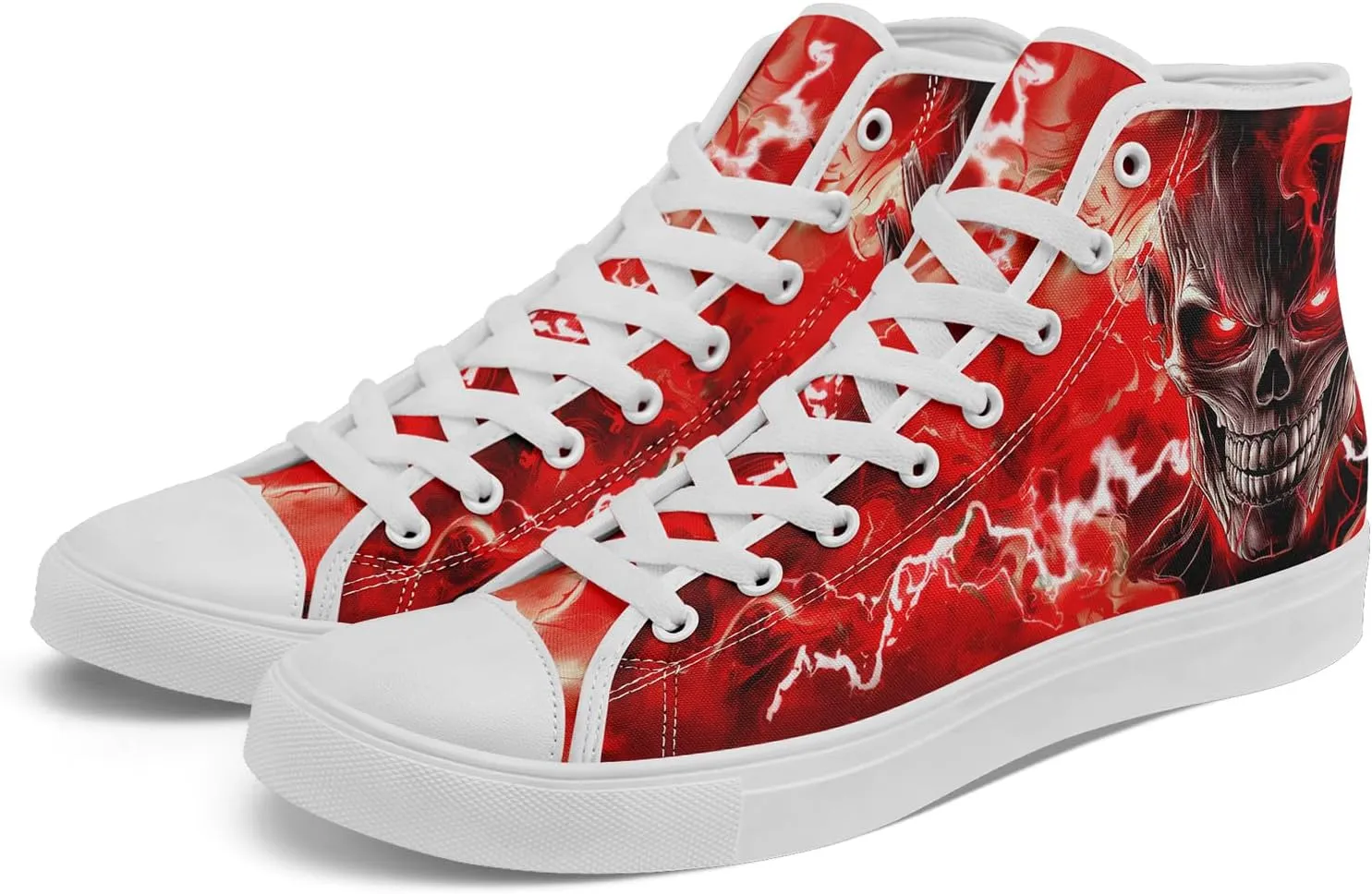 Skull Canvas Shoes High Tops Sneaker Lace Up Casual Walking Shoes Fashion Tennis Shoes