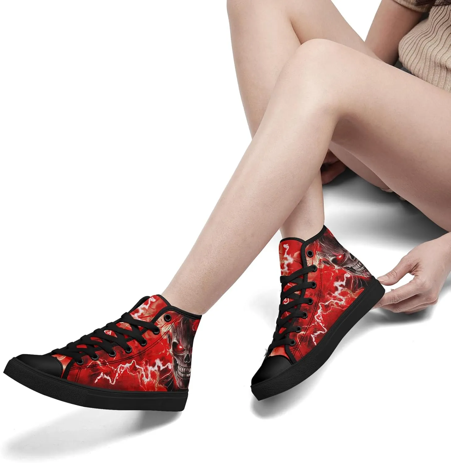 Skull Canvas Shoes High Tops Sneaker Lace Up Casual Walking Shoes Fashion Tennis Shoes