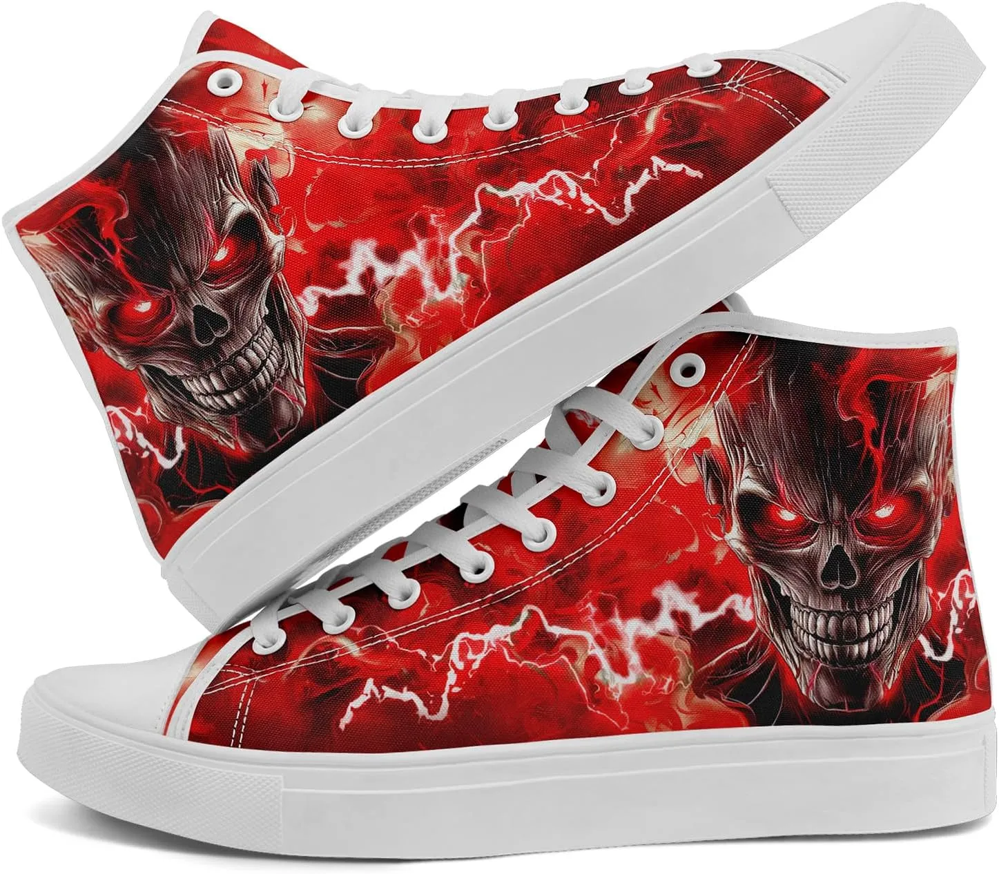 Skull Canvas Shoes High Tops Sneaker Lace Up Casual Walking Shoes Fashion Tennis Shoes