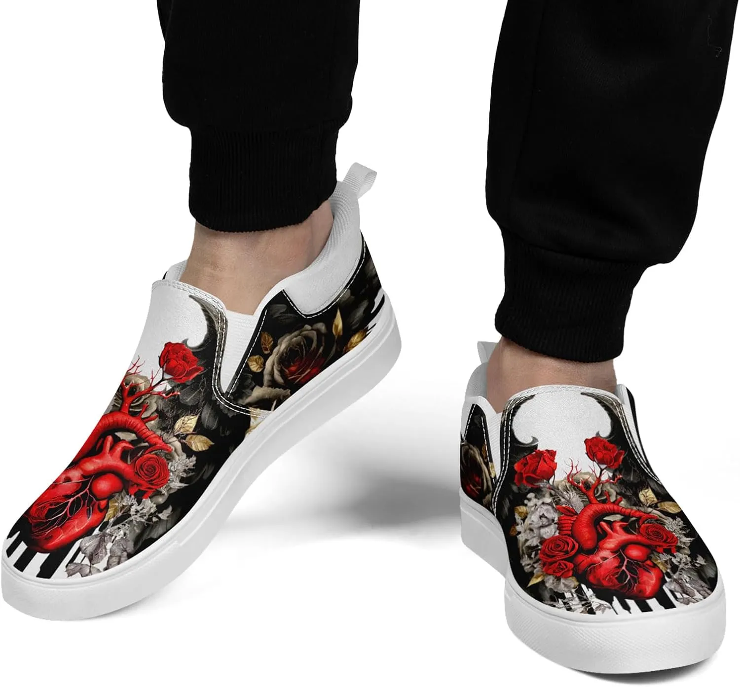Skull Canvas Shoes Slip On Fashion Sneakers Low Top Casual Shoes Non Slip Loafers