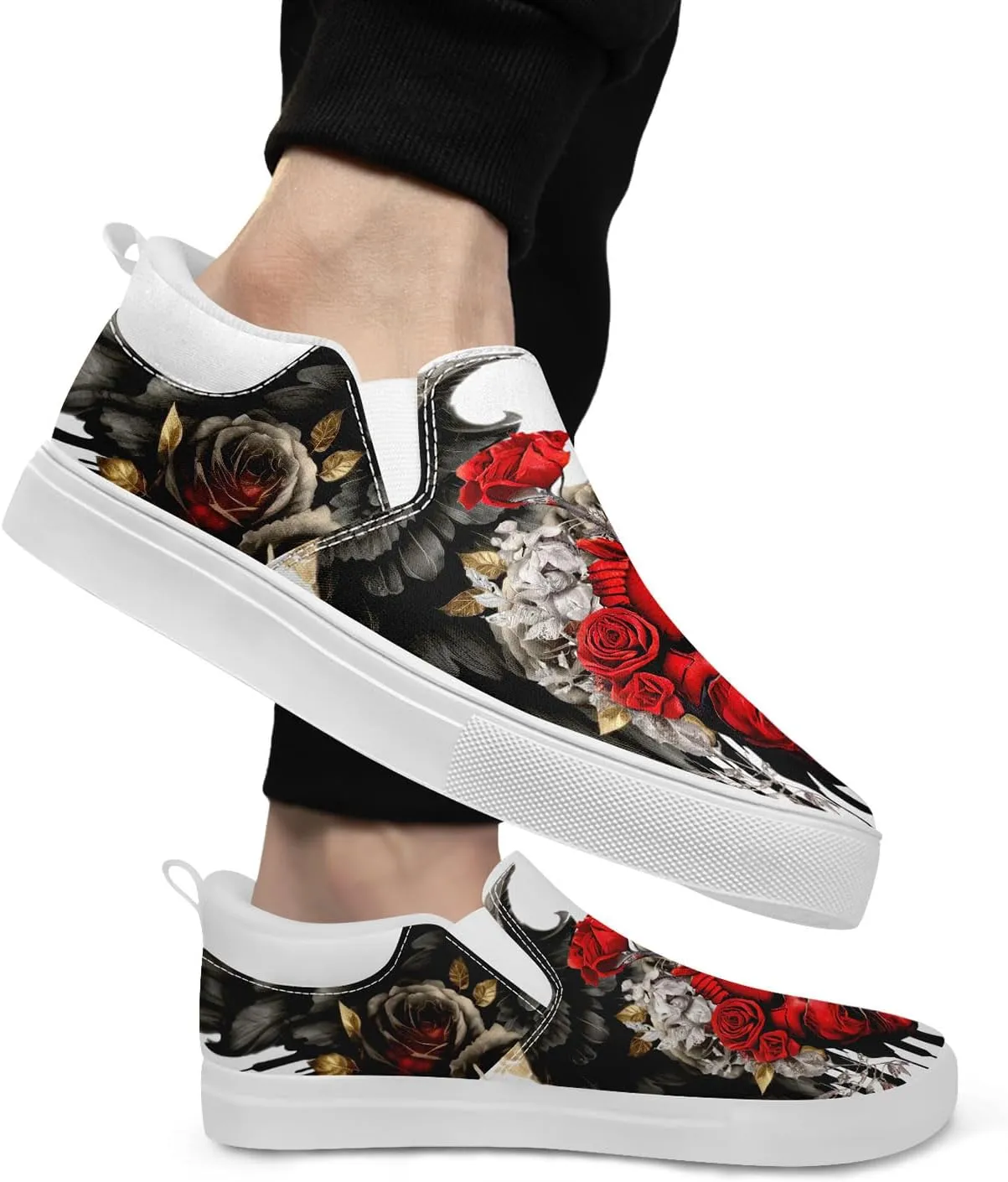 Skull Canvas Shoes Slip On Fashion Sneakers Low Top Casual Shoes Non Slip Loafers