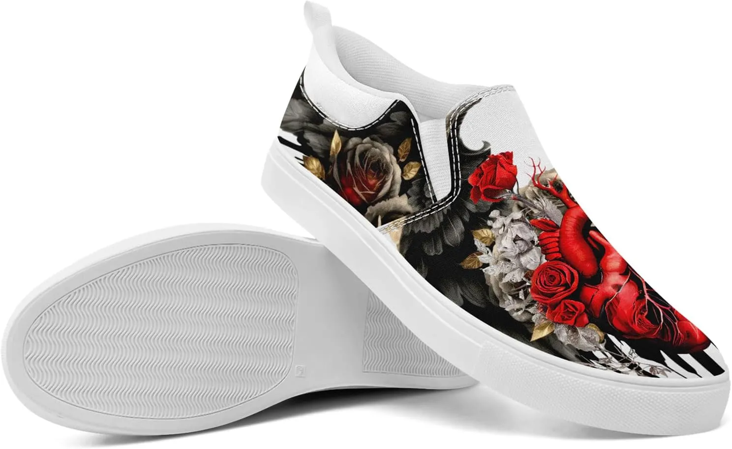 Skull Canvas Shoes Slip On Fashion Sneakers Low Top Casual Shoes Non Slip Loafers