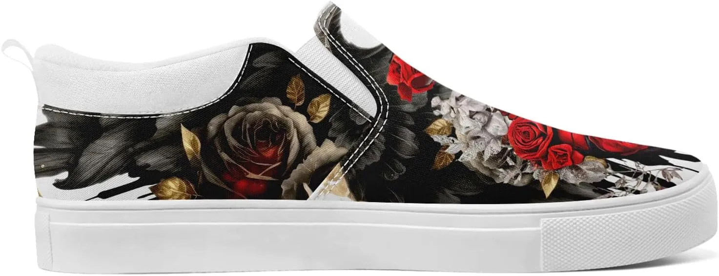Skull Canvas Shoes Slip On Fashion Sneakers Low Top Casual Shoes Non Slip Loafers