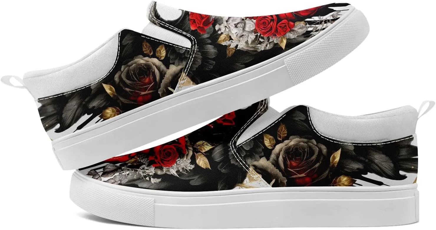 Skull Canvas Shoes Slip On Fashion Sneakers Low Top Casual Shoes Non Slip Loafers