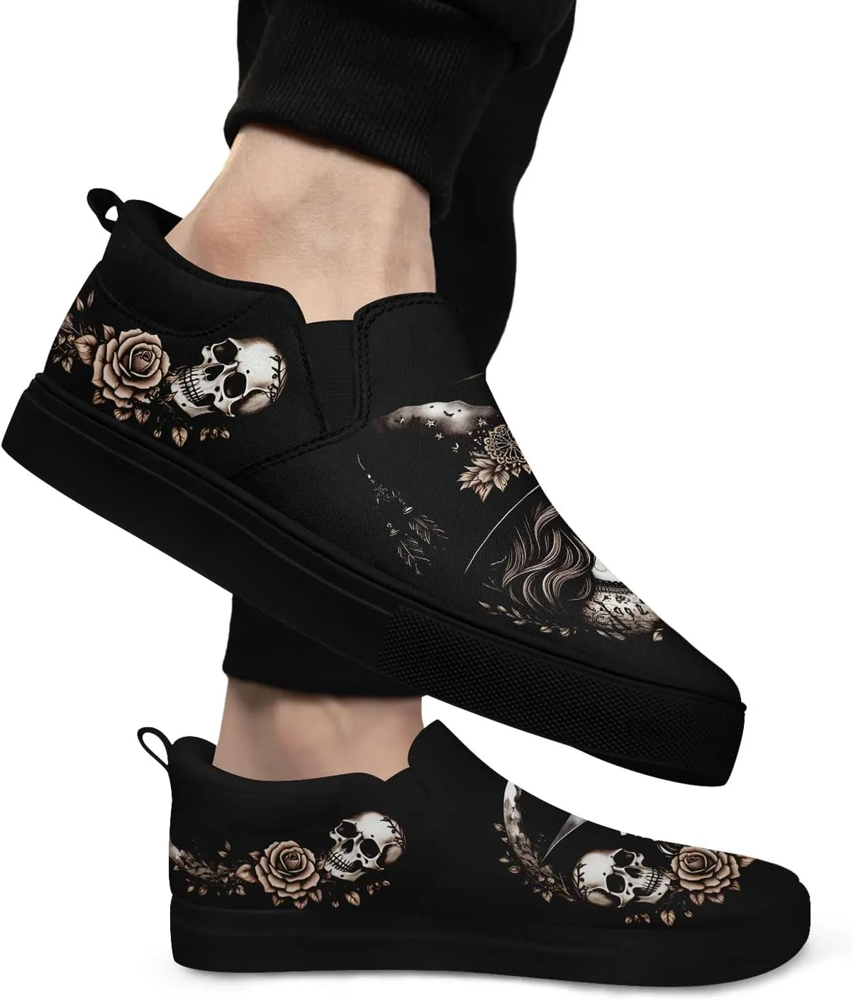 Skull Canvas Slip on Shoes Fashion Sneakers Loafers Casual Walking Shoes for Men Women