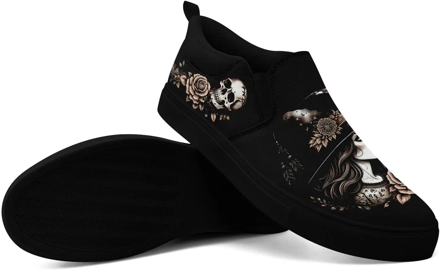 Skull Canvas Slip on Shoes Fashion Sneakers Loafers Casual Walking Shoes for Men Women