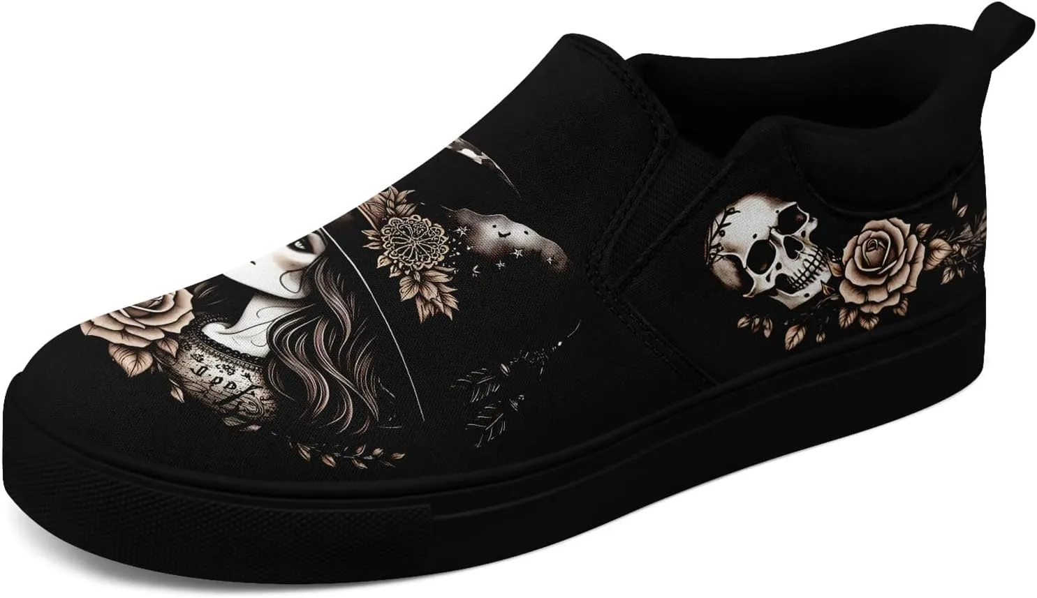 Skull Canvas Slip on Shoes Fashion Sneakers Loafers Casual Walking Shoes for Men Women