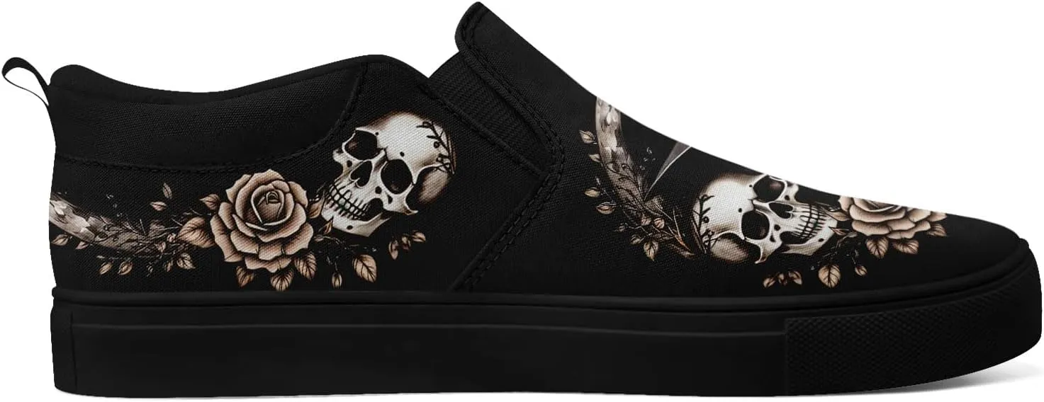 Skull Canvas Slip on Shoes Fashion Sneakers Loafers Casual Walking Shoes for Men Women