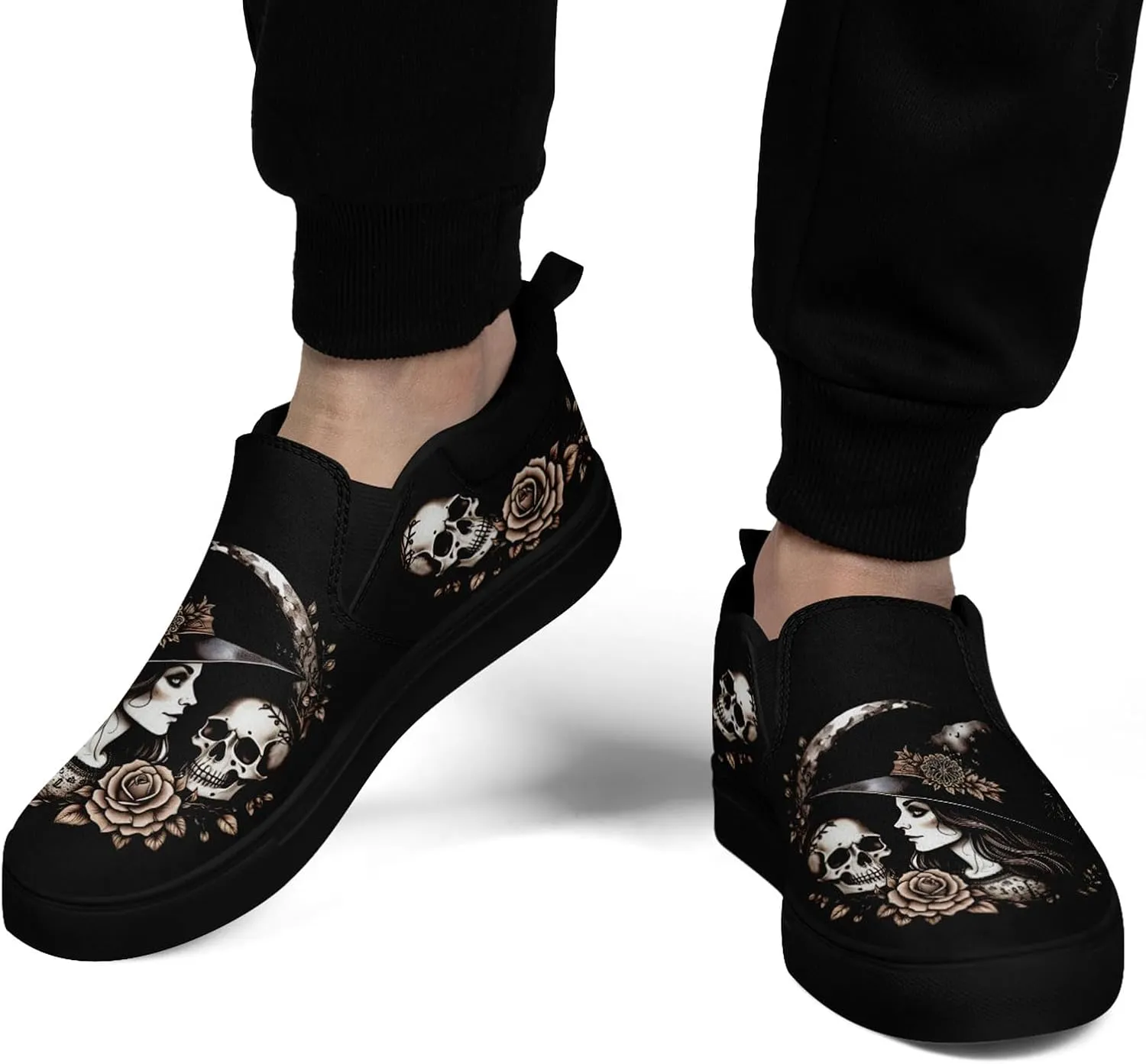 Skull Canvas Slip on Shoes Fashion Sneakers Loafers Casual Walking Shoes for Men Women